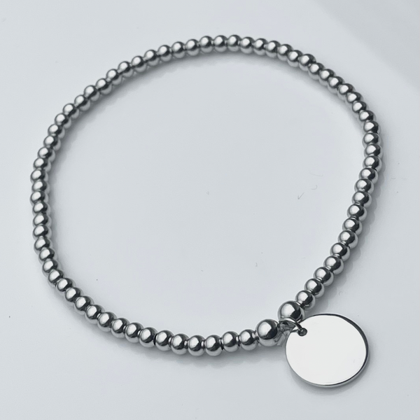 Personalised Sterling Silver Beaded Disc Bracelet