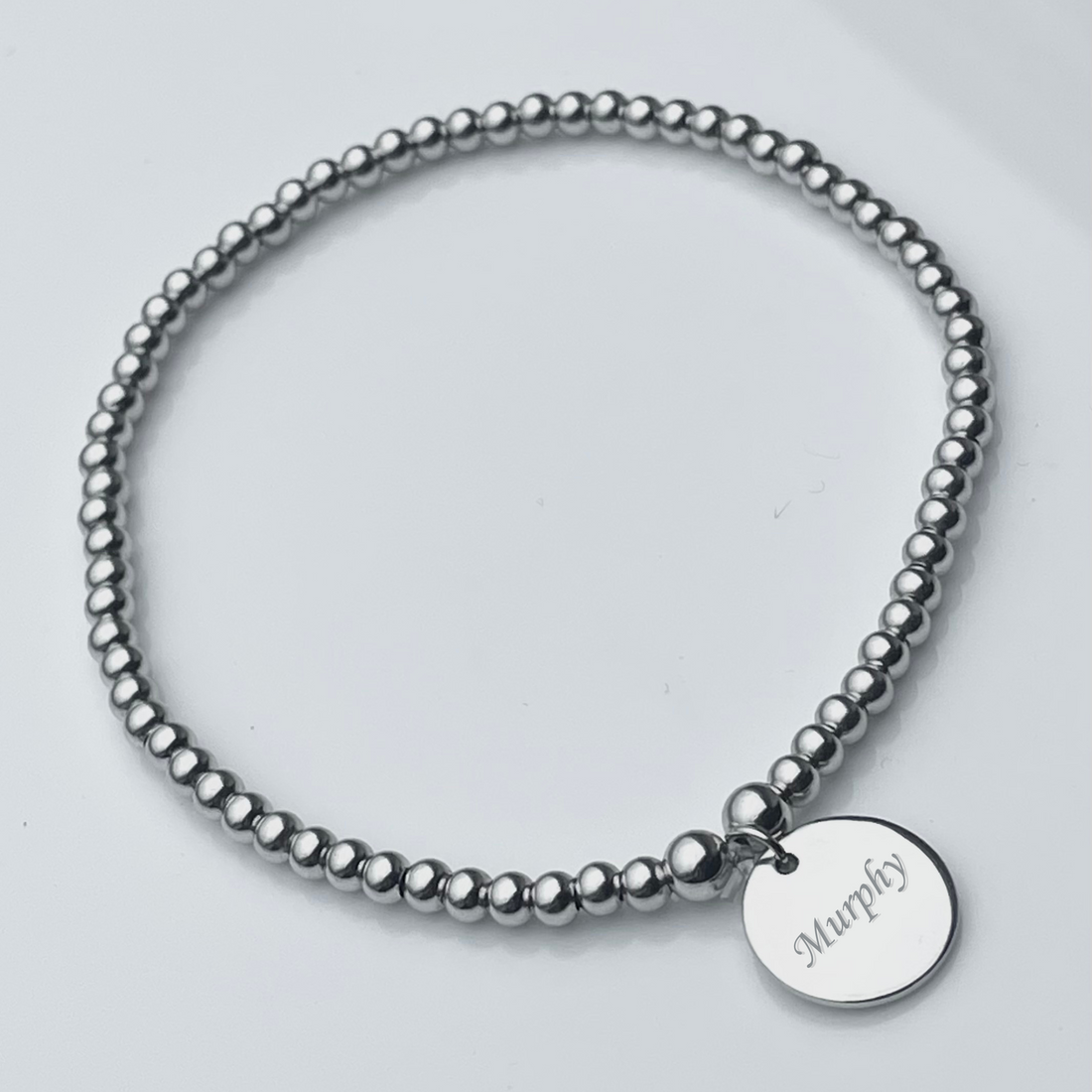 Personalised Sterling Silver Beaded Disc Bracelet