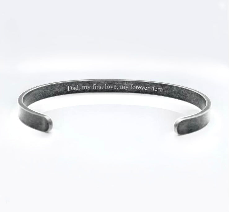 Mens silver cuff bracelets engraved on sale