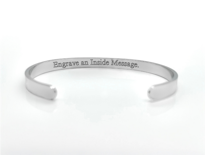 Personalised Custom Cuff Bangle Laser Engraved Silver Gold Rose Gold