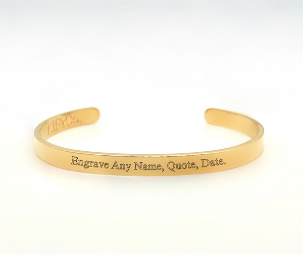 Personalised Custom Cuff Bangle - Laser Engraved Silver / Gold / Rose Gold