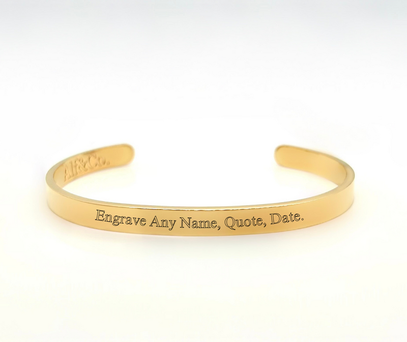 Personalised Custom Cuff Bangle - Laser Engraved Silver / Gold / Rose Gold