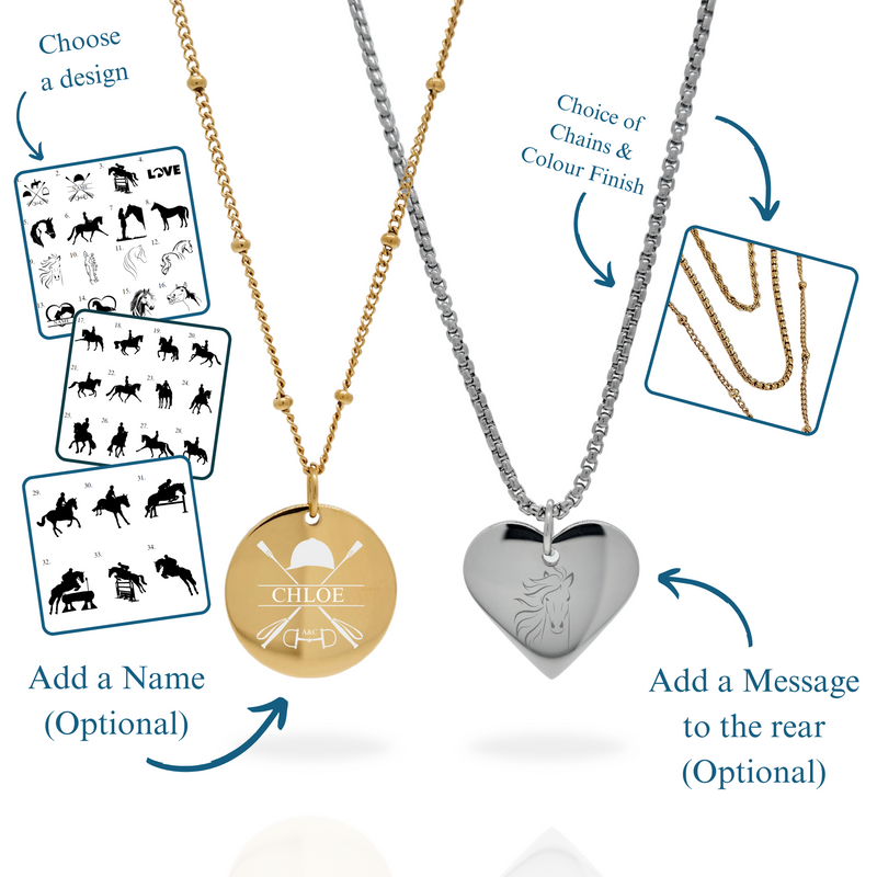 Personalised Stainless Steel Horse Silhouette Coin or Heart Necklace